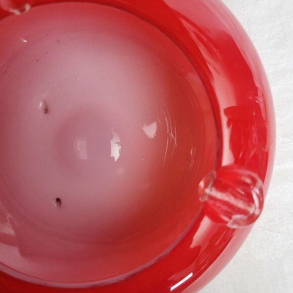 Vintage Blown Glass Ashtray Red Clear Round Art Deco MCM GORGEOUS 3 slots EUC - Picture 5 of 7